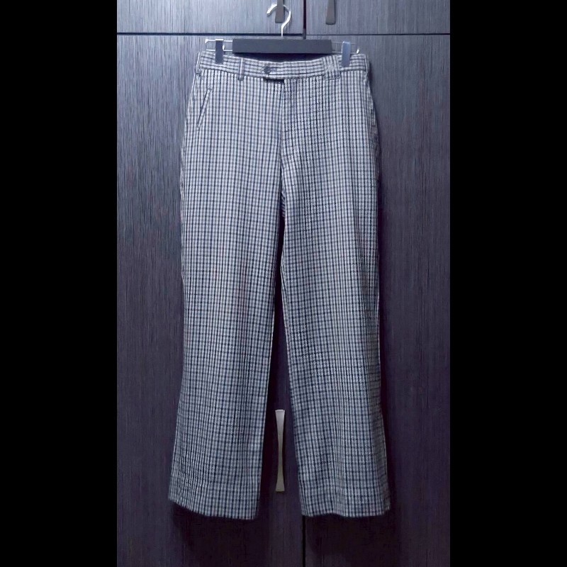 絕版稀有美品BURBERRYS博柏利 戰馬 男千鳥格紋純羊毛休閒長褲79號-0