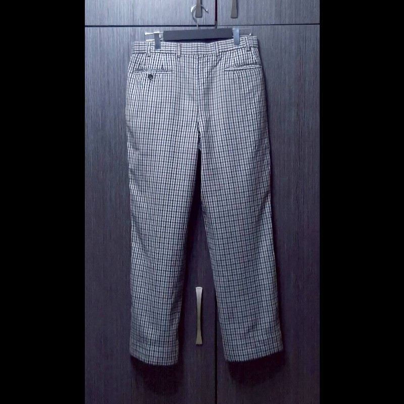 絕版稀有美品BURBERRYS博柏利 戰馬 男千鳥格紋純羊毛休閒長褲79號-1