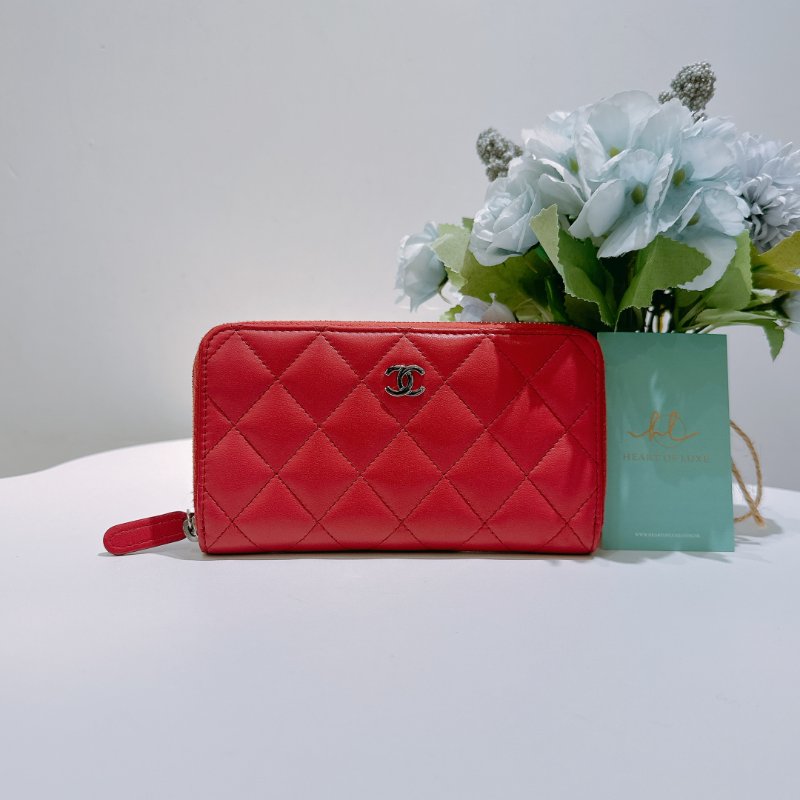 TW4844 Chanel 香奈兒 拉鏈 錢包Zipped Wallet Lambskin Pink x PHW-0