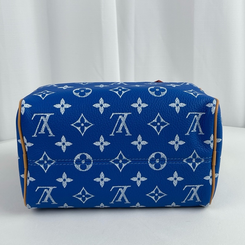 🔥 LOUIS VUITTON SPEEDY 30 藍色牛皮老花波士頓包手提包斜挎包 芯片 金色五金 ❤️正品保障-1