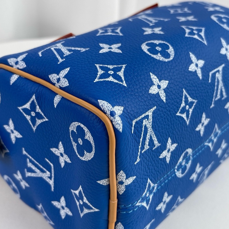 🔥 LOUIS VUITTON SPEEDY 30 藍色牛皮老花波士頓包手提包斜挎包 芯片 金色五金 ❤️正品保障-2