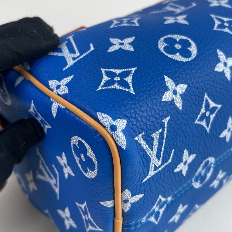 🔥 LOUIS VUITTON SPEEDY 30 藍色牛皮老花波士頓包手提包斜挎包 芯片 金色五金 ❤️正品保障-4