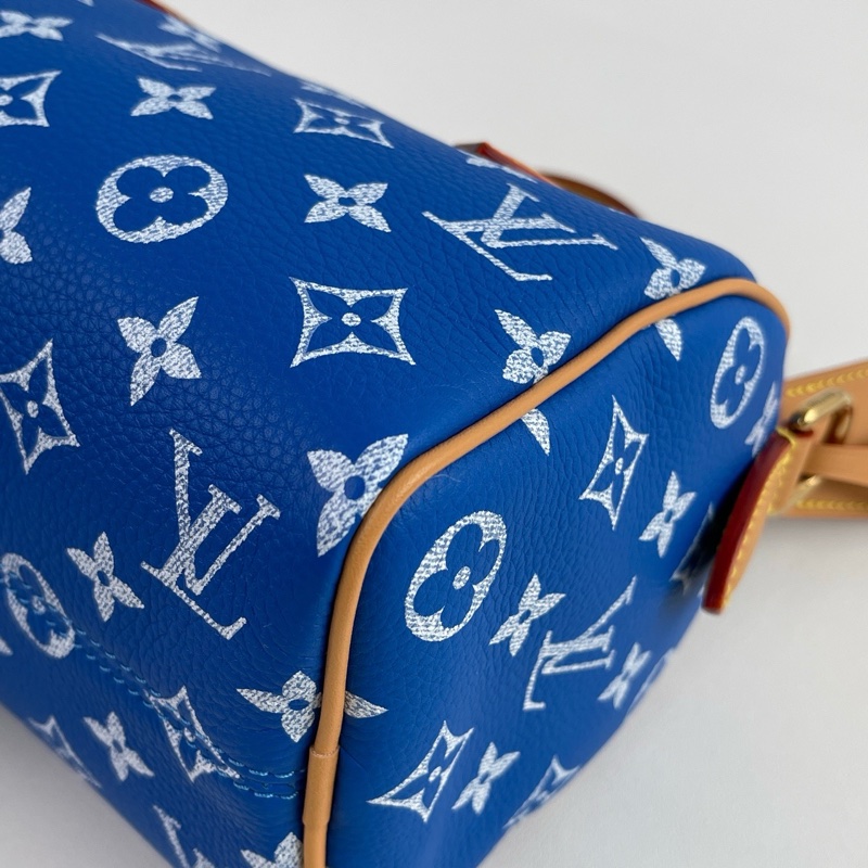 🔥 LOUIS VUITTON SPEEDY 30 藍色牛皮老花波士頓包手提包斜挎包 芯片 金色五金 ❤️正品保障-5