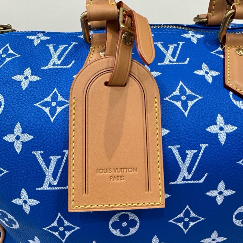 🔥 LOUIS VUITTON SPEEDY 30 藍色牛皮老花波士頓包手提包斜挎包 芯片 金色五金 ❤️正品保障-8