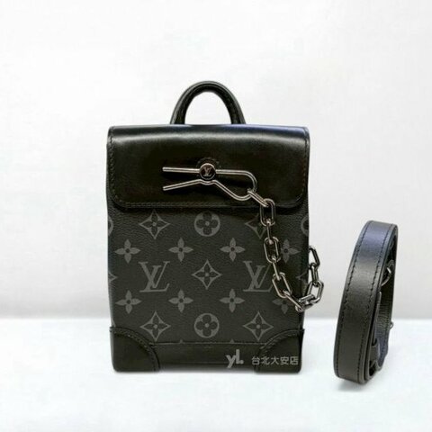 A13160-LV Nano Steamer 黑灰老花鍊條前下蓋斜背包M82774