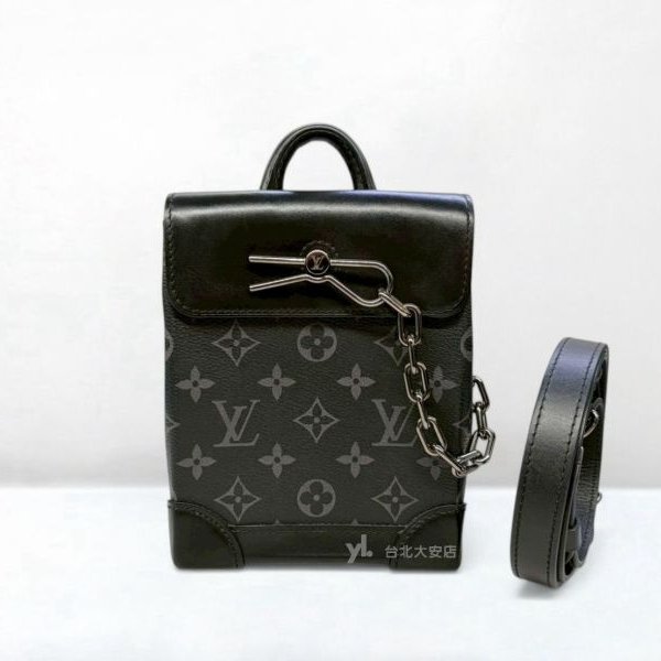 A13160-LV Nano Steamer 黑灰老花鍊條前下蓋斜背包M82774-0