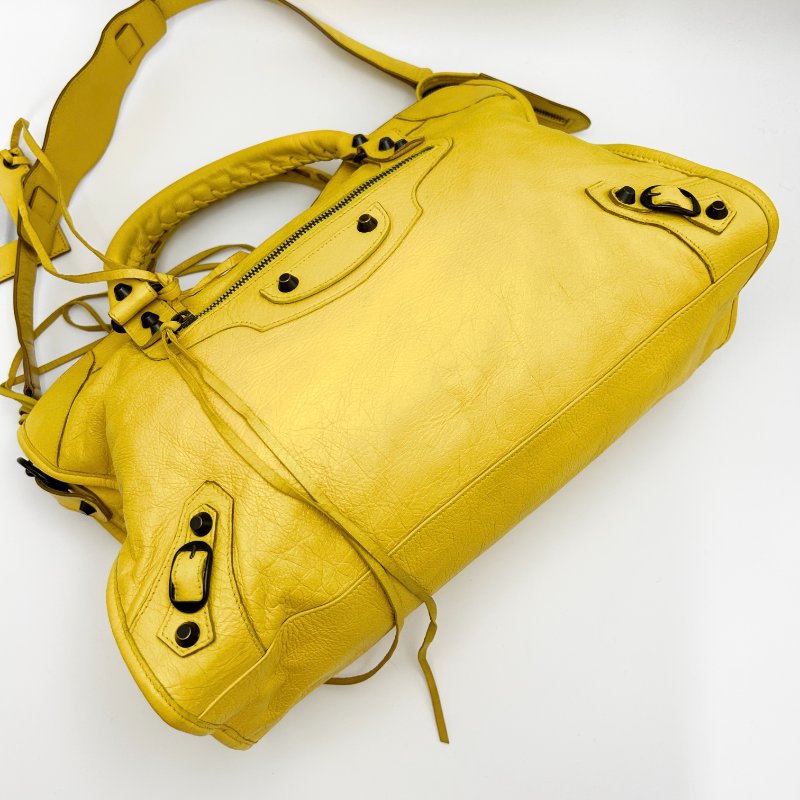 BALENCIAGA 黃色機車 大號手提肩背斜背包38*24*13 98新配件鏡子 塵袋-1