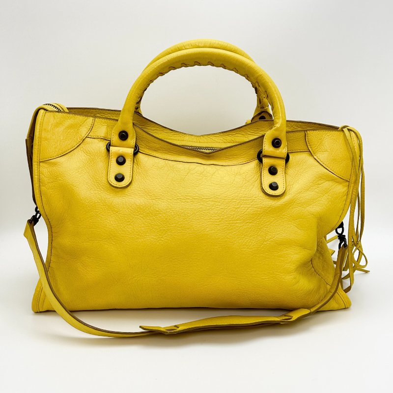 BALENCIAGA 黃色機車 大號手提肩背斜背包38*24*13 98新配件鏡子 塵袋-4