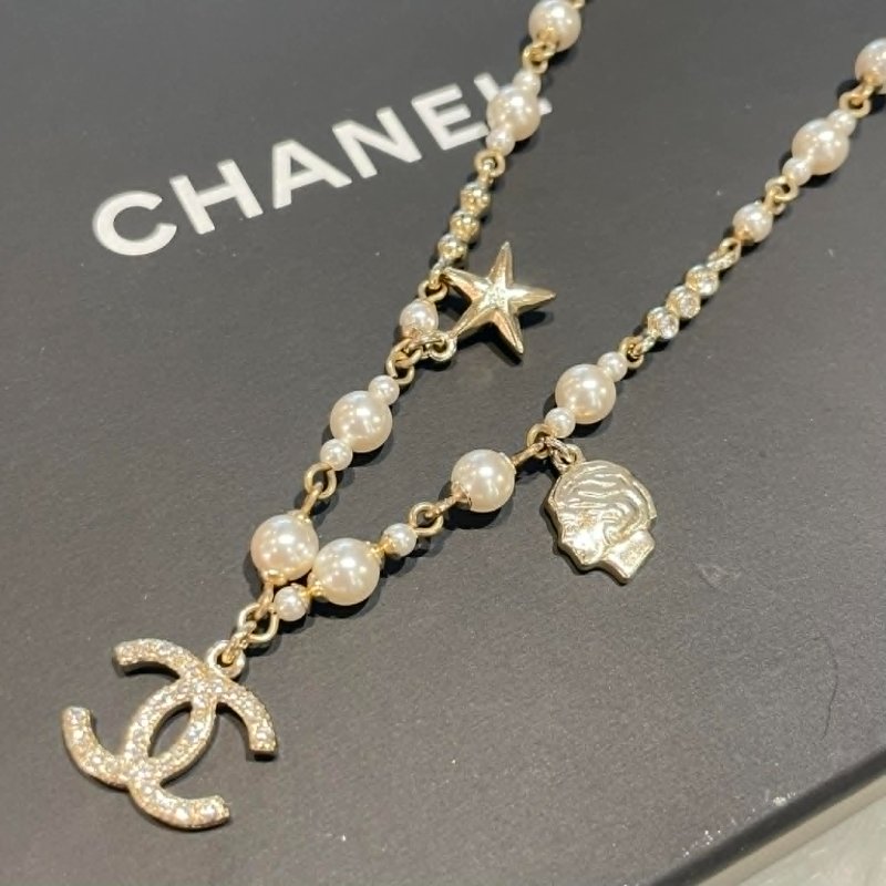 CHAENL 星星雙C珍珠造型項鍊-1