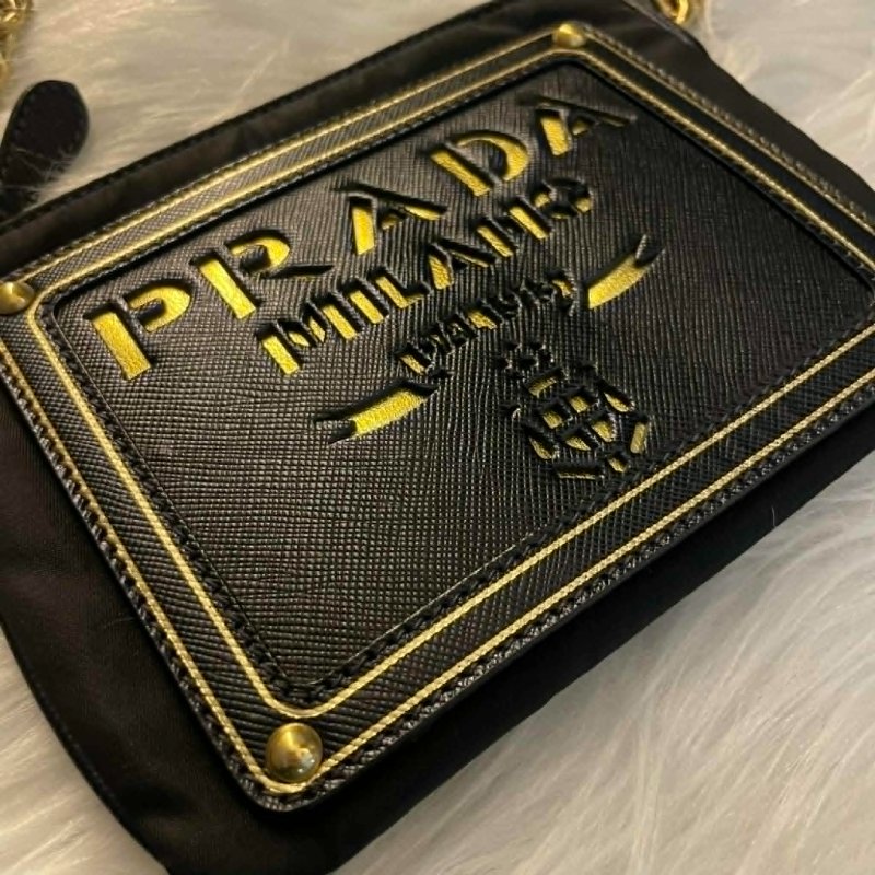 PRADA 尼龍拼接牛皮配件鏈包 黑色-2