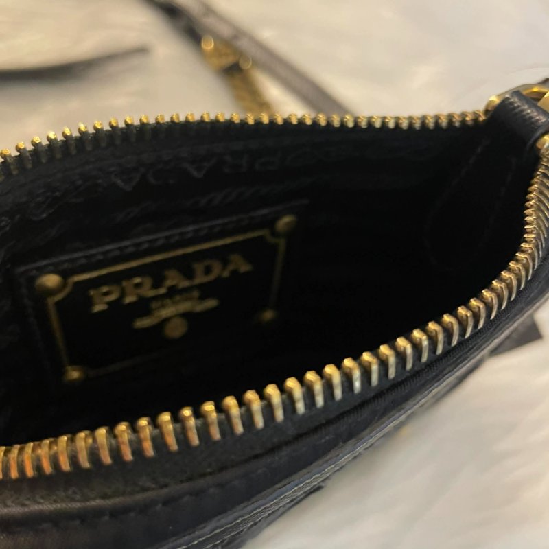 PRADA 尼龍拼接牛皮配件鏈包 黑色-3