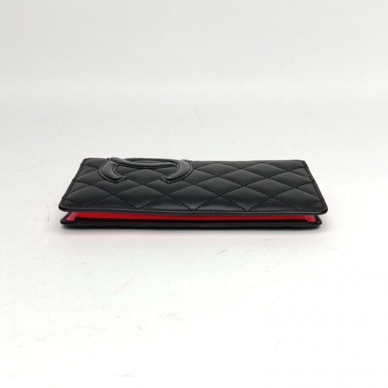 CHANEL 中古康鵬長款翻蓋錢包黑色牛皮22開銀扣-3