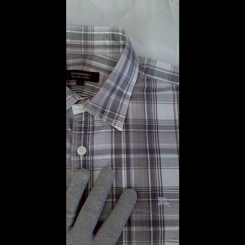 絕版BURBERRY 博柏利 BLACK LABEL 黑標 戰馬 男馬德拉斯格紋長袖襯衫2號-4