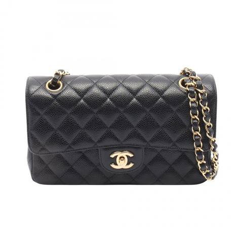 香奈兒 (CHANEL) Matelasse W 翻蓋鏈條單背包 A01113 小牛皮 黑色 二手 金色五金