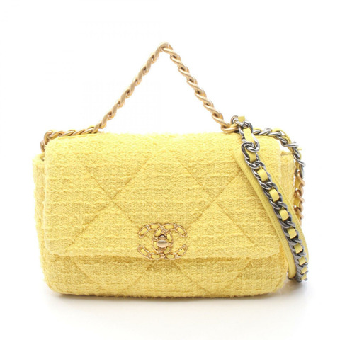 CHANEL 19 dix-neuf 馬特拉斯鏈條單肩斜背包 AS1160 粗呢 黃色