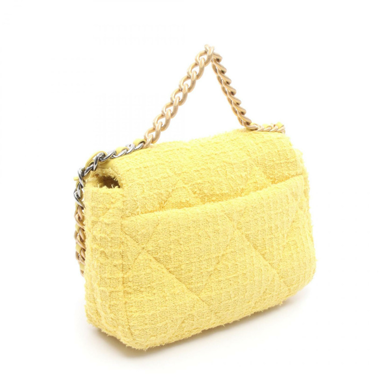 CHANEL 19 dix-neuf 馬特拉斯鏈條單肩斜背包 AS1160 粗呢 黃色-1