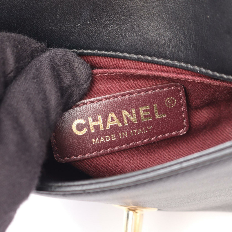 香奈兒 (CHANEL) 絎縫鏈條斜挎單肩手提包，黑色皮革，二手，金色五金，女士款-3
