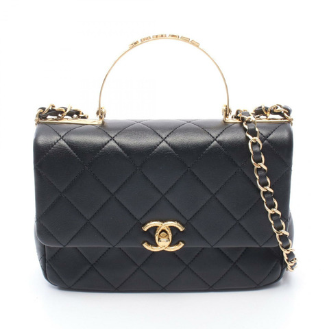 香奈兒 (CHANEL) 頂部手柄絎縫鏈條斜挎單肩包 AS4605 羊皮 BK GHW