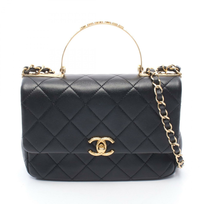香奈兒 (CHANEL) 頂部手柄絎縫鏈條斜挎單肩包 AS4605 羊皮 BK GHW-0