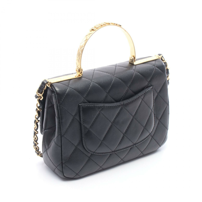 香奈兒 (CHANEL) 頂部手柄絎縫鏈條斜挎單肩包 AS4605 羊皮 BK GHW-1