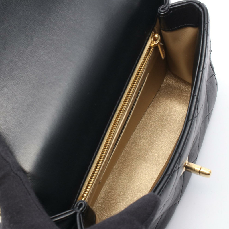 香奈兒 (CHANEL) 頂部手柄絎縫鏈條斜挎單肩包 AS4605 羊皮 BK GHW-2