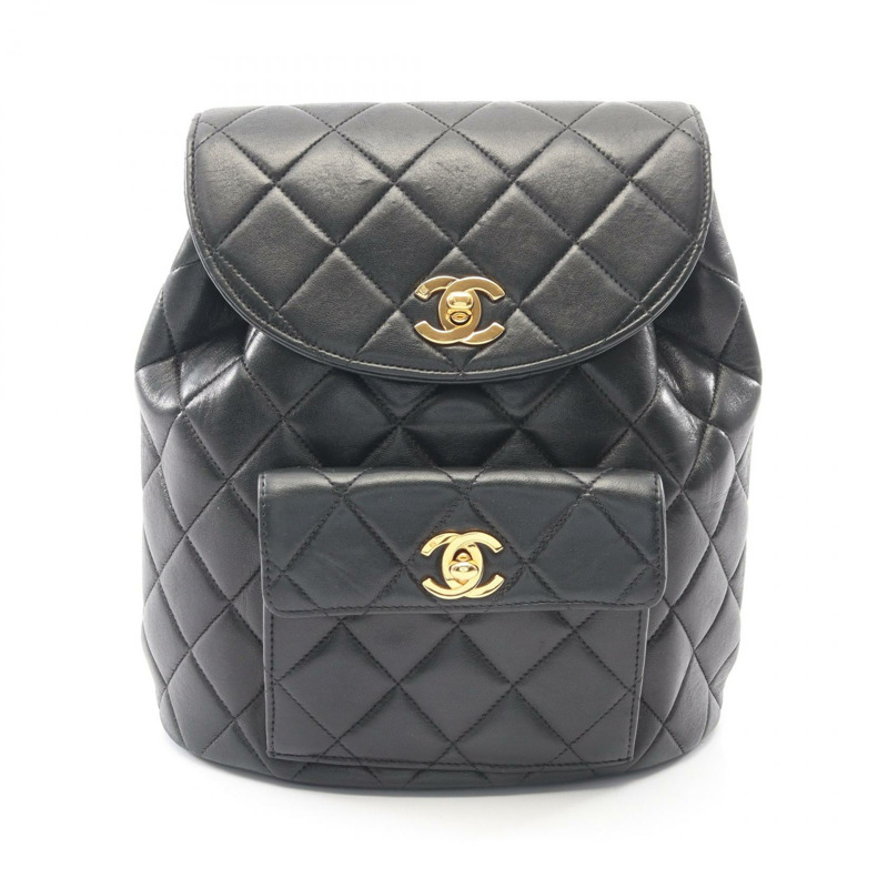 香奈兒 (CHANEL) Matelasse 雙肩包/背包 A10177 羊皮 黑色 二手 金色五金-0