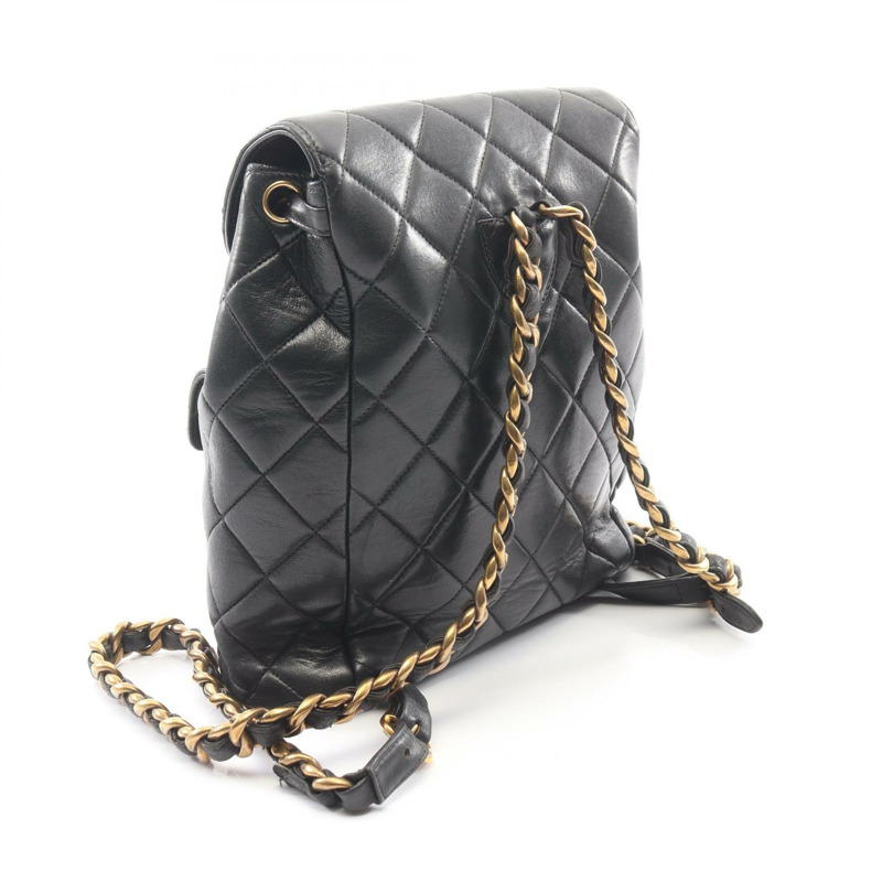 香奈兒 (CHANEL) Matelasse 雙肩包/背包 A10177 羊皮 黑色 二手 金色五金-1