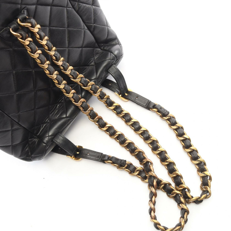 香奈兒 (CHANEL) Matelasse 雙肩包/背包 A10177 羊皮 黑色 二手 金色五金-10