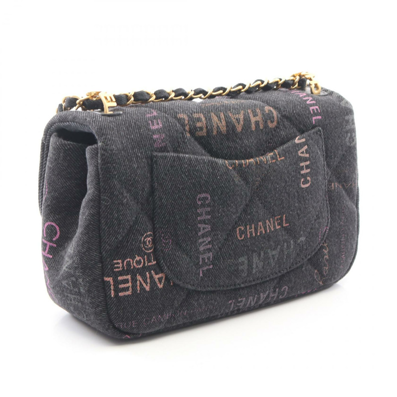 香奈兒 (CHANEL) 絎縫小號翻蓋鏈肩背包 AS3134 黑色牛仔布 金色五金 二手-1
