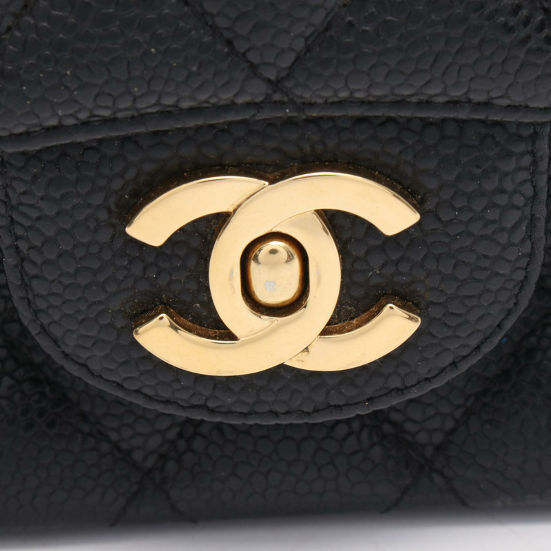 香奈兒 (CHANEL) Matelasse W 翻蓋鏈條肩背包，小牛皮材質，黑色，二手，女士款，金色五金-9