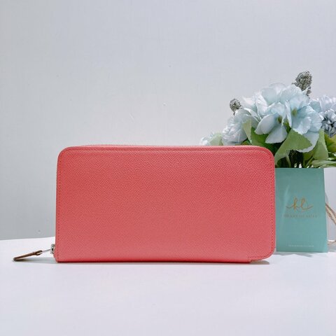 TW4842	Hermes 愛馬仕單色拉鍊長銀包 Silk In Long Wallet Rose Azalee Epsom