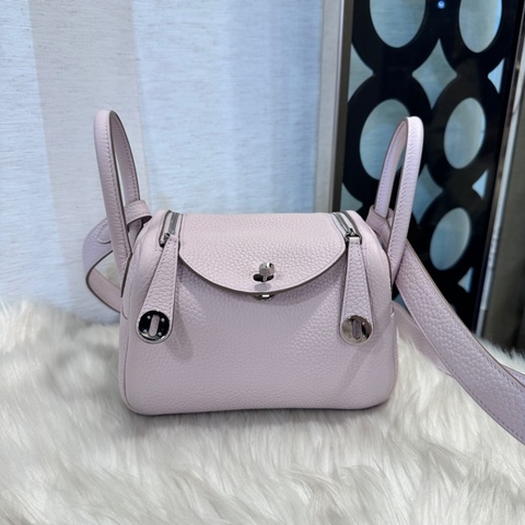 Hermes Mini Lindy 夢幻紫TC拼白Swift銀釦 B刻
