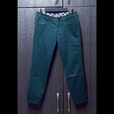絕版BURBERRY 博柏利 BLUE LABEL 藍標 女墨綠色皮標彈性九分休閒褲38號