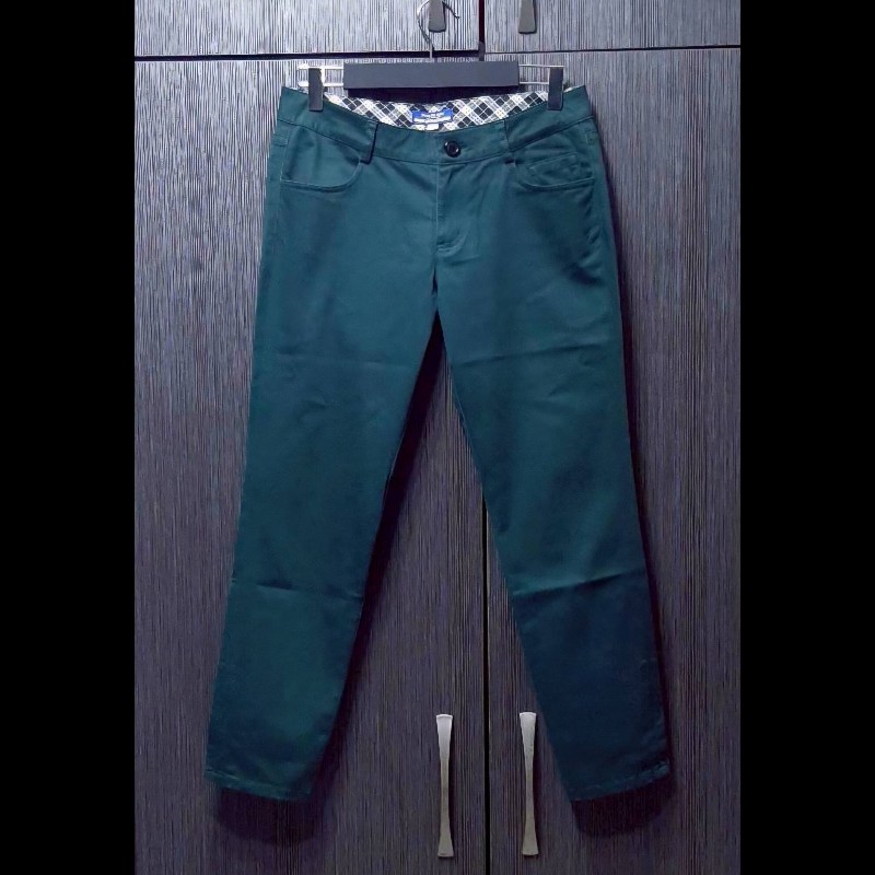 絕版BURBERRY 博柏利 BLUE LABEL 藍標 女墨綠色皮標彈性九分休閒褲38號-0