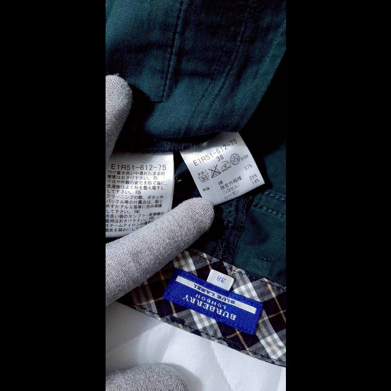 絕版BURBERRY 博柏利 BLUE LABEL 藍標 女墨綠色皮標彈性九分休閒褲38號-8