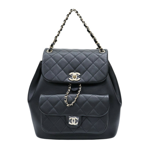 黑色 菱格紋牛皮 Duma Drawstring 後背包【CHANEL 香奈兒】 AS3618