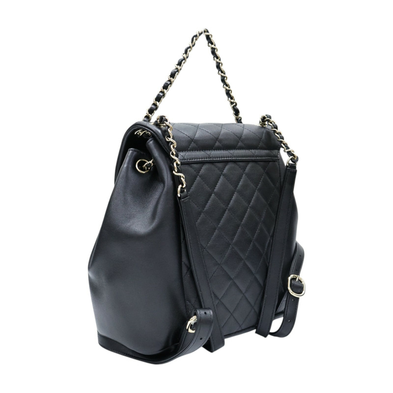 黑色 菱格紋牛皮 Duma Drawstring 後背包【CHANEL 香奈兒】 AS3618-1