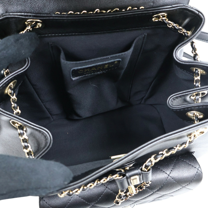 黑色 菱格紋牛皮 Duma Drawstring 後背包【CHANEL 香奈兒】 AS3618-2