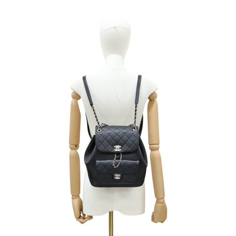 黑色 菱格紋牛皮 Duma Drawstring 後背包【CHANEL 香奈兒】 AS3618-9