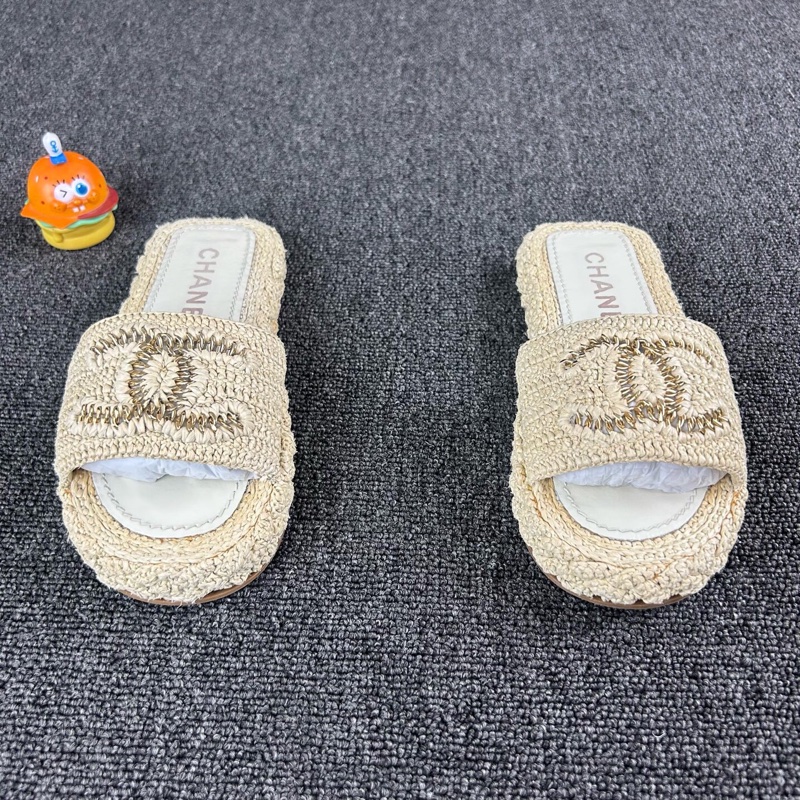 Chanel香奈兒米色草編拖鞋 尺碼:36 碼🧡-1