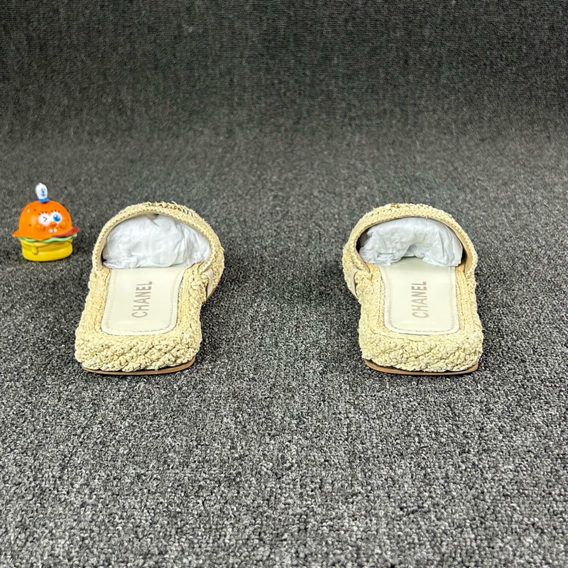Chanel香奈兒米色草編拖鞋 尺碼:36 碼🧡-4