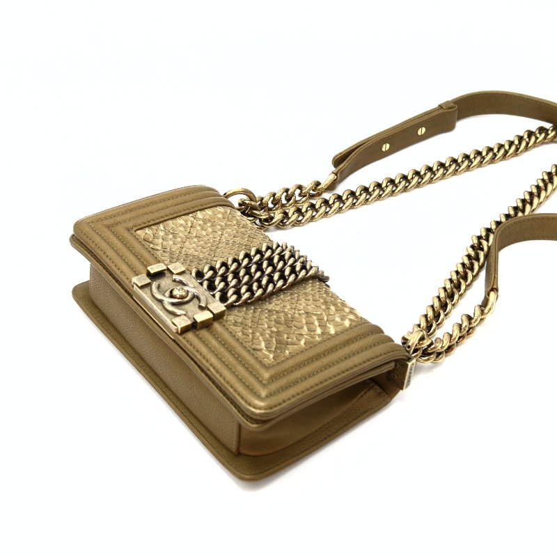 CHANEL 金色復古金扣鎖鏈 蛇皮leboy小號鏈條包 20*11*6 98新配件塵袋 保卡-2