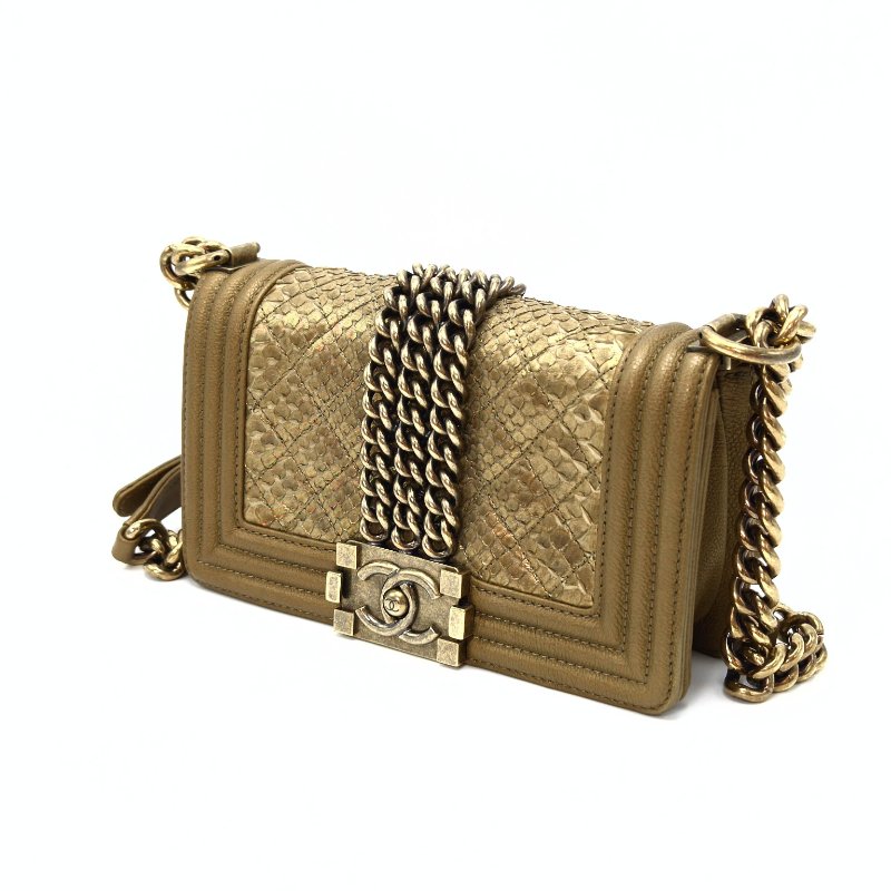 CHANEL 金色復古金扣鎖鏈 蛇皮leboy小號鏈條包 20*11*6 98新配件塵袋 保卡-4