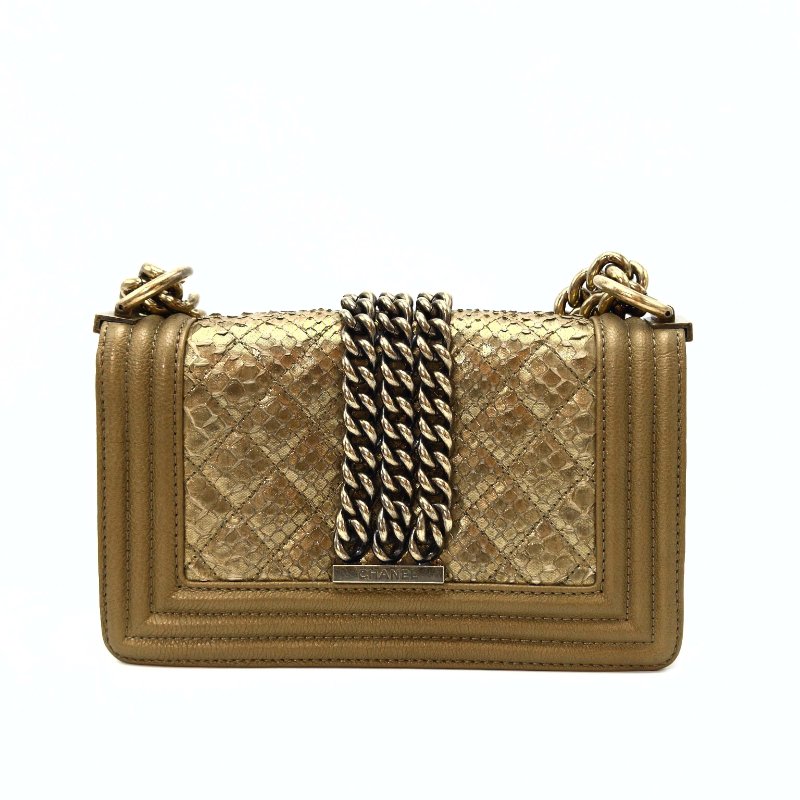 CHANEL 金色復古金扣鎖鏈 蛇皮leboy小號鏈條包 20*11*6 98新配件塵袋 保卡-5