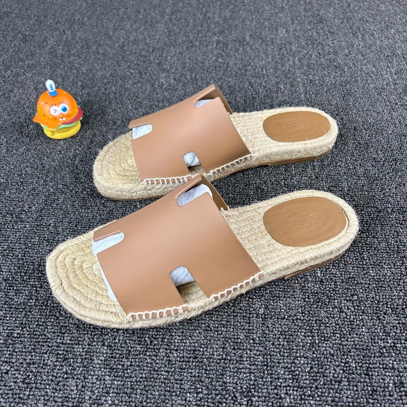 Hermes 愛馬仕棕色草編露趾拖鞋 尺碼：42 碼🧡已貼底-0