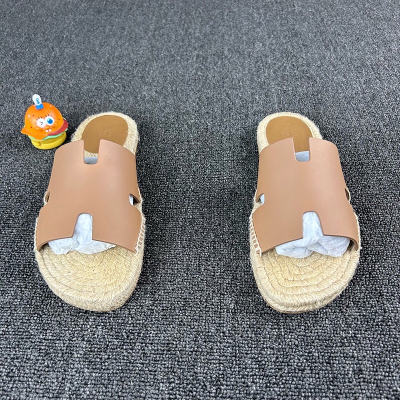 Hermes 愛馬仕棕色草編露趾拖鞋 尺碼：42 碼🧡已貼底-1