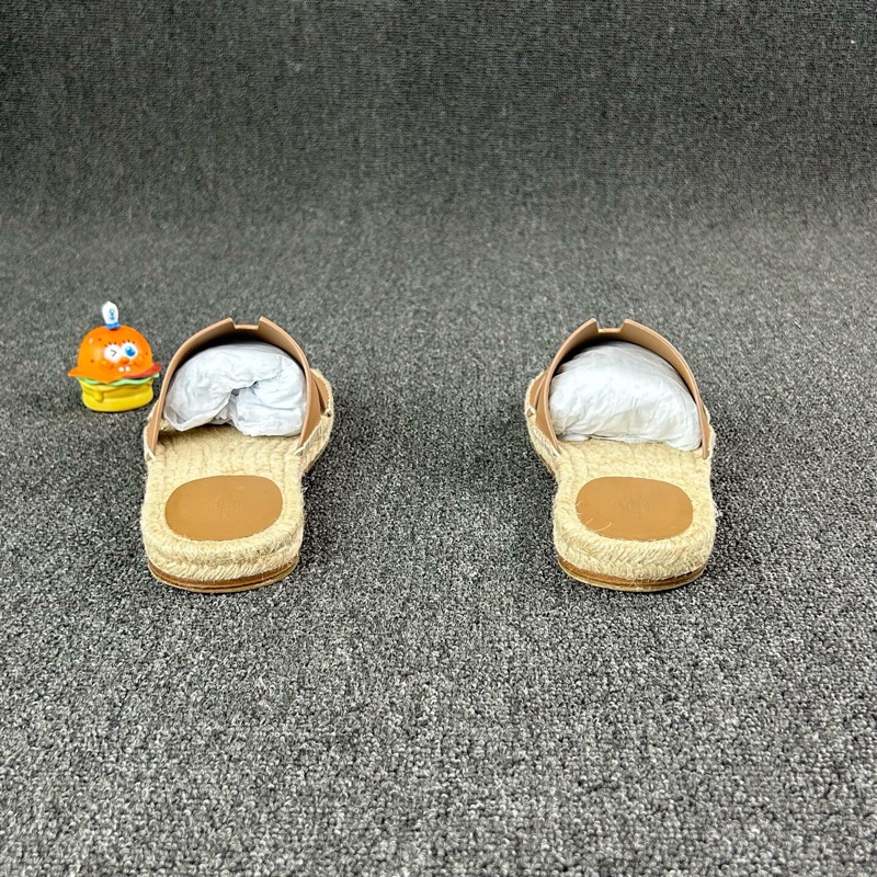 Hermes 愛馬仕棕色草編露趾拖鞋 尺碼：42 碼🧡已貼底-4