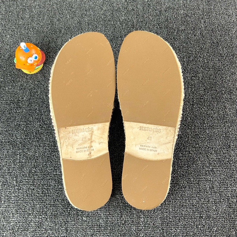 Hermes 愛馬仕棕色草編露趾拖鞋 尺碼：42 碼🧡已貼底-7