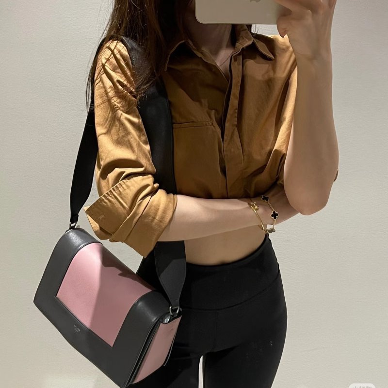 CELINE frame拼色銀扣肩背豆腐包 25*15*11 98新配件塵袋 購證-0