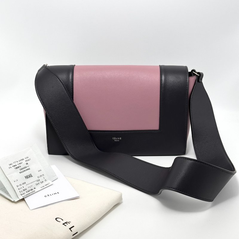 CELINE frame拼色銀扣肩背豆腐包 25*15*11 98新配件塵袋 購證-1